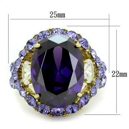 TK2160 - IP Gold(Ion Plating) Stainless Steel Ring with AAA Grade CZ in Amethyst