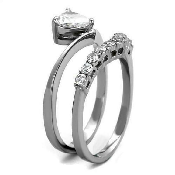TK2178 - High polished (no plating) Stainless Steel Ring with AAA Grade CZ in Clear