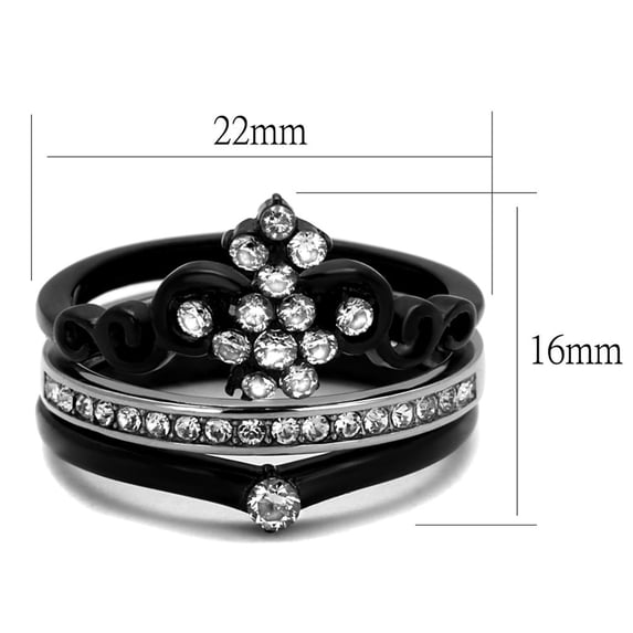 Two-Tone IP Black Stainless Steel Ring with AAA Grade CZ in Clear for Women Clear Stone Color Style TK2187 Size 10