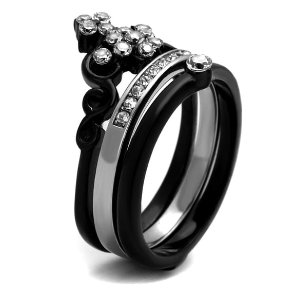 TK2187 - Two-Tone IP Black Stainless Steel Ring with AAA Grade CZ in Clear