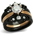 thumbnail image 1 of IP Rose Gold+ IP Black (Ion Plating) Stainless Steel Ring with AAA Grade CZ in Clear for Women Clear Stone Color Style TK2189 Size 9, 1 of 4