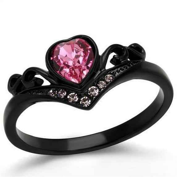 IP Black(Ion Plating) Stainless Steel Ring with Top Grade Crystal in Rose for Women Rose Stone Color Style TK2192 Size 6