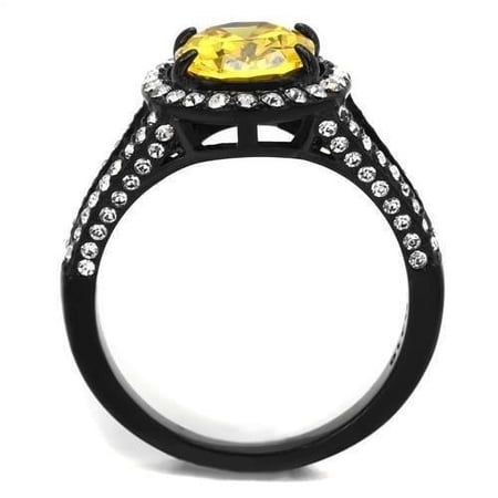 TK2193 - IP Black(Ion Plating) Stainless Steel Ring with AAA Grade CZ in Topaz