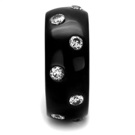 TK2196 - IP Black(Ion Plating) Stainless Steel Ring with AAA Grade CZ in Clear