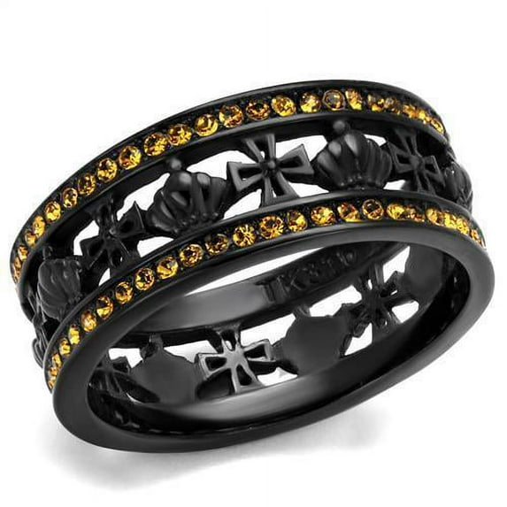IP Black(Ion Plating) Stainless Steel Ring with Top Grade Crystal in Topaz for Women Topaz Stone Color Style TK2204 Size 10