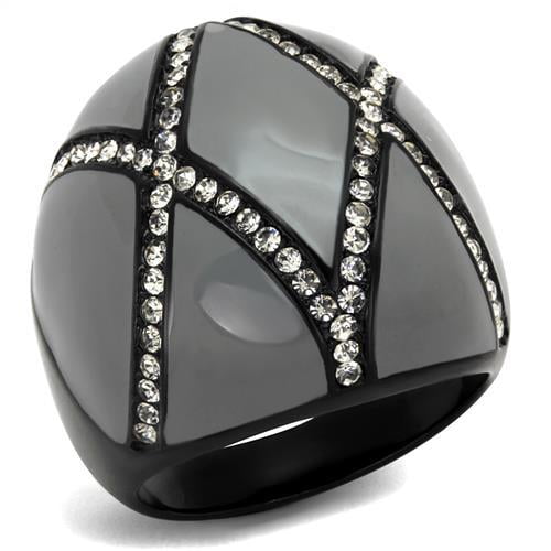 TK2216 IP Black(Ion Plating) Stainless Steel Ring with Top Grade Crystal in Clear Size 7