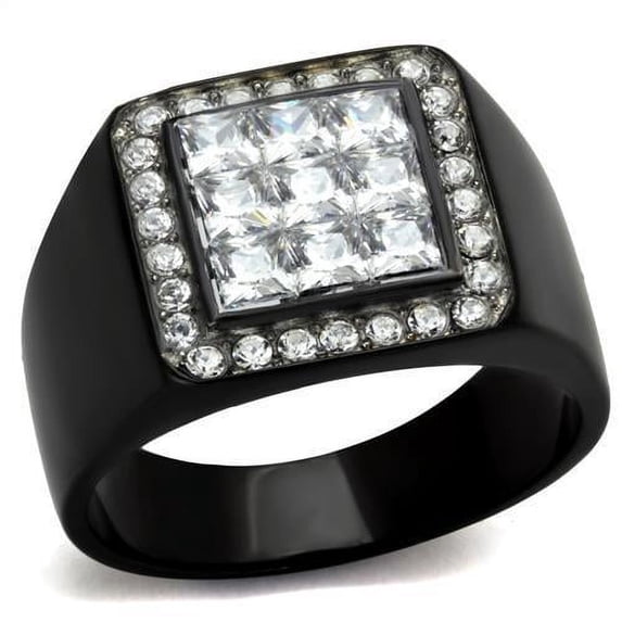 Two-Tone IP Black Stainless Steel Ring with AAA Grade CZ in Clear for Women Clear Stone Color Style TK2230 Size 9