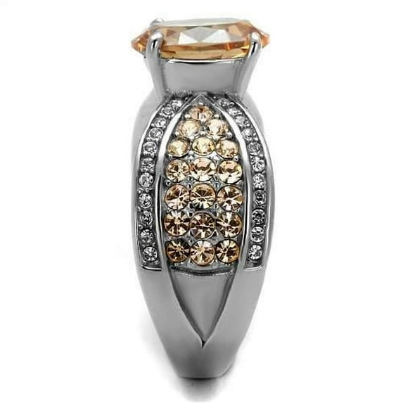 TK2249 - High polished (no plating) Stainless Steel Ring with AAA Grade CZ in Champagne
