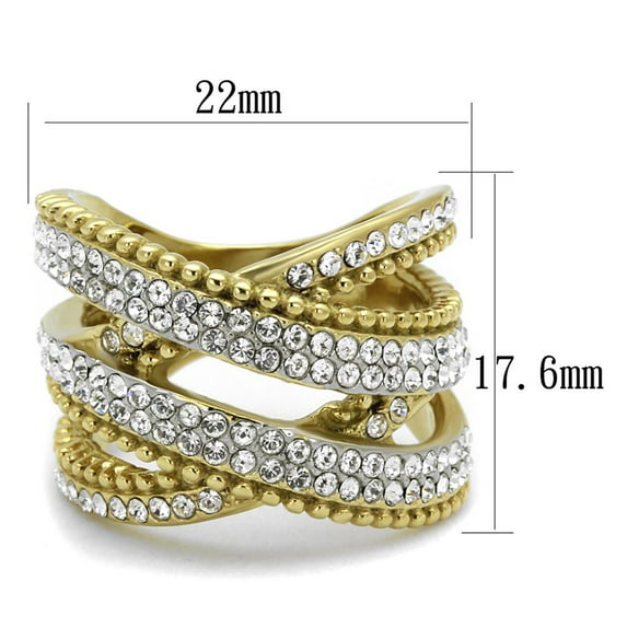 Two-Tone IP Gold (Ion Plating) Stainless Steel Ring with Top Grade Crystal in Clear for Women Clear Stone Color Style TK2252 Size 8