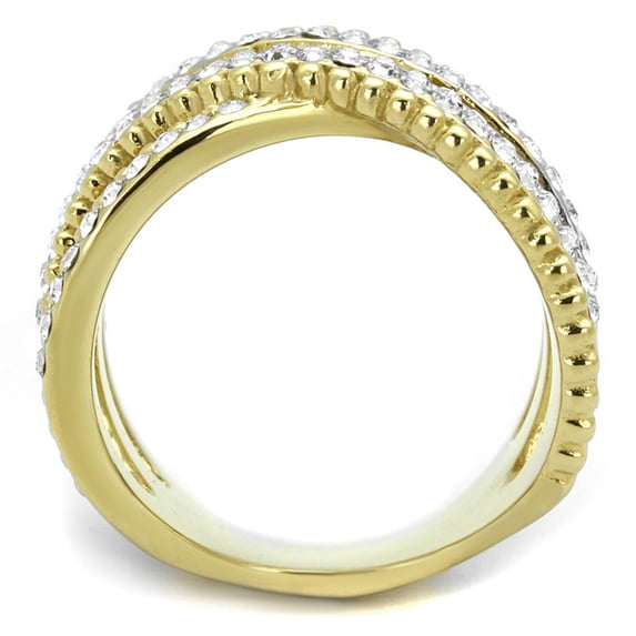 TK2252 - Two-Tone IP Gold (Ion Plating) Stainless Steel Ring with Top Grade Crystal in Clear