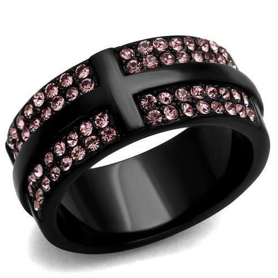 IP Black(Ion Plating) Stainless Steel Ring with Top Grade Crystal in Light Amethyst for Women Light Amethyst Stone Color Style TK2280 Size 8