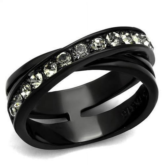 TK2281 - IP Black(Ion Plating) Stainless Steel Ring with Top Grade Crystal in Black Diamond Size 8