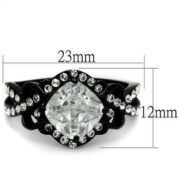 IP Black(Ion Plating) Stainless Steel Ring with AAA Grade CZ in Clear for Women Clear Stone Color Style TK2288 Size 8