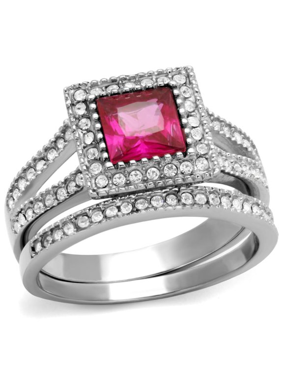 TK2293 - High polished (no plating) Stainless Steel Ring with AAA Grade CZ in Ruby
