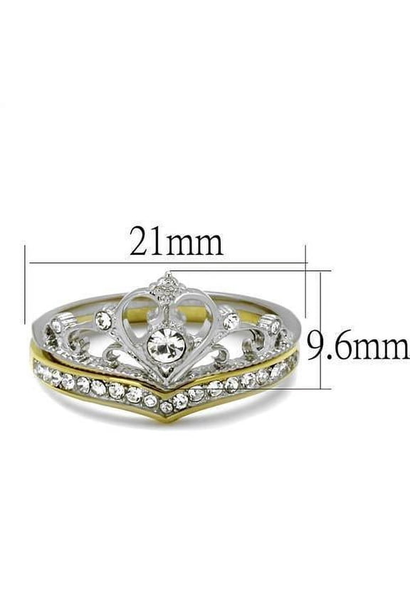 TK2294 - Two-Tone IP Gold (Ion Plating) Stainless Steel Ring with Top Grade Crystal in Clear