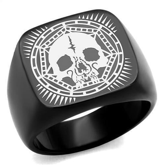 IP Black(Ion Plating) Stainless Steel Ring with No Stone for Men Biker Theme No Stone Stone Color Style TK2306 Size 12