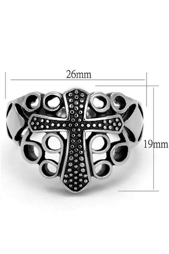 High polished (no plating) Stainless Steel Ring with Epoxy in Jet for Women Celtic Theme Jet Stone Color Style TK2320 Size 10
