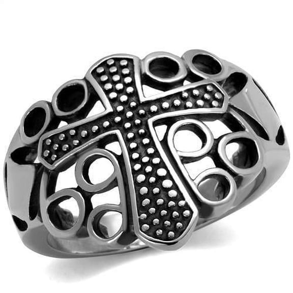 High polished (no plating) Stainless Steel Ring with Epoxy in Jet for Women Celtic Theme Jet Stone Color Style TK2320 Size 9