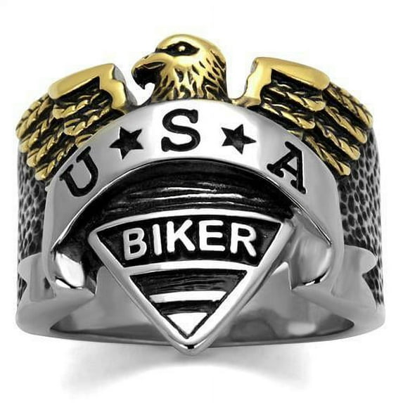 Two-Tone IP Gold (Ion Plating) Stainless Steel Ring with Epoxy in Jet for Women Animals Theme Jet Stone Color Style TK2327 Size 13