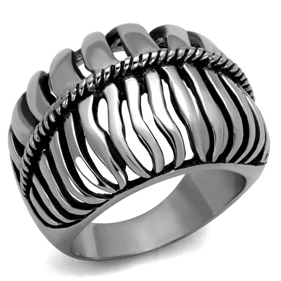High polished (no plating) Stainless Steel Ring with Epoxy in Jet for Women Jet Stone Color Style TK2341 Size 9