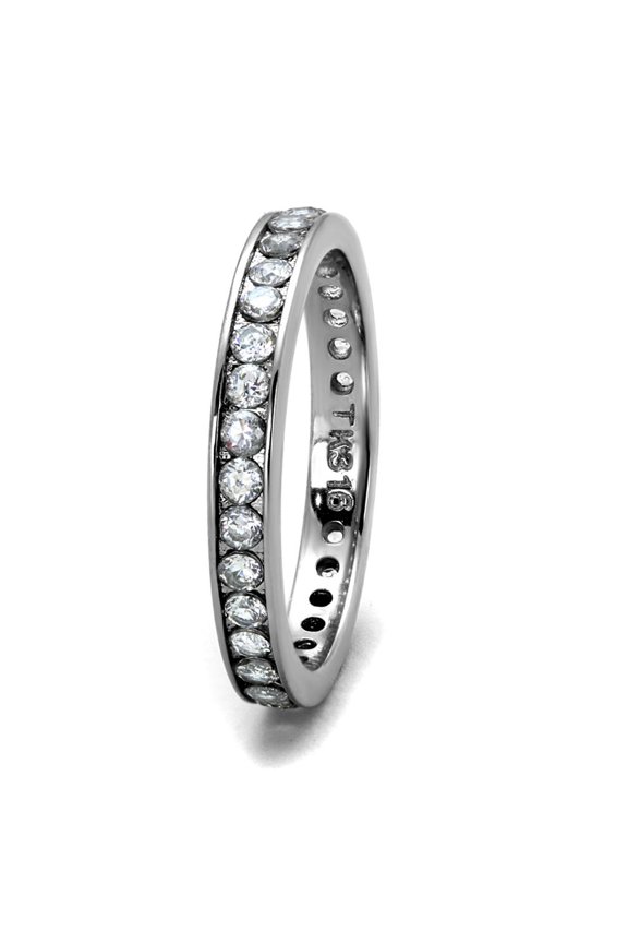 TK2343 - High polished (no plating) Stainless Steel Ring with AAA Grade CZ in Clear