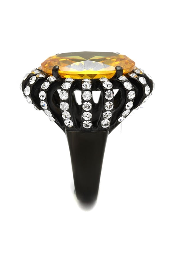 TK2346 - IP Black(Ion Plating) Stainless Steel Ring with AAA Grade CZ in Topaz
