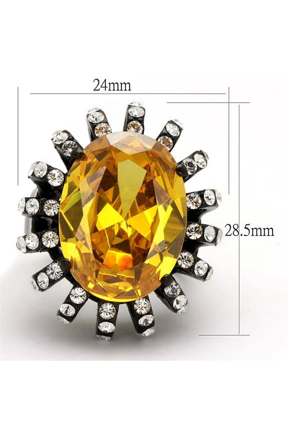 TK2346 - IP Black(Ion Plating) Stainless Steel Ring with AAA Grade CZ in Topaz