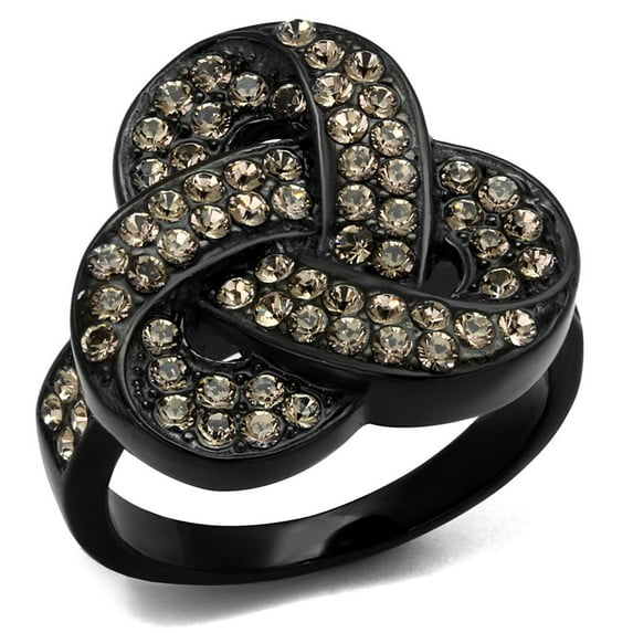 IP Black(Ion Plating) Stainless Steel Ring with Top Grade Crystal in Light Smoked for Women Light Smoked Stone Color Style TK2347 Size 6