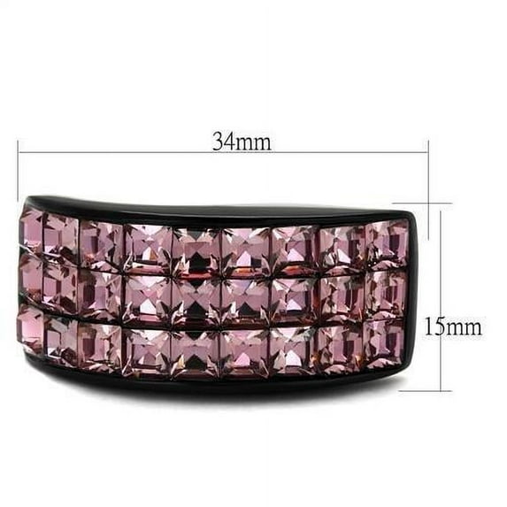 IP Black(Ion Plating) Stainless Steel Ring with Top Grade Crystal in Light Rose for Women Light Rose Stone Color Style TK2359 Size 7