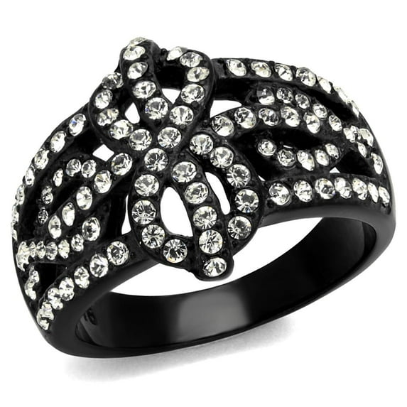 IP Black(Ion Plating) Stainless Steel Ring with Top Grade Crystal in Clear for Women Clear Stone Color Style TK2363 Size 5