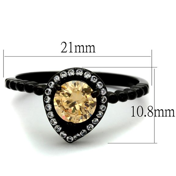 IP Black(Ion Plating) Stainless Steel Ring with AAA Grade CZ in Champagne for Women Champagne Stone Color Style TK2365 Size 7