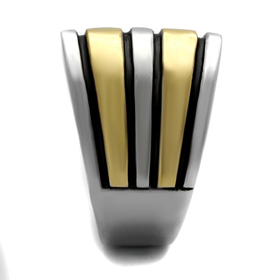 Two-Tone IP Gold (Ion Plating) Stainless Steel Ring with Epoxy in Jet for Women Jet Stone Color Style TK2367 Size 7