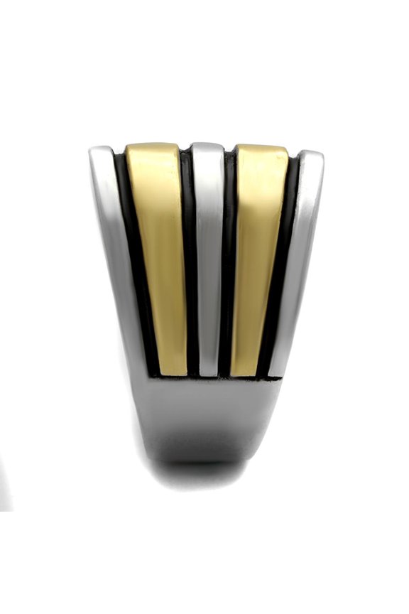 Two-Tone IP Gold (Ion Plating) Stainless Steel Ring with Epoxy in Jet for Women Jet Stone Color Style TK2367 Size 8
