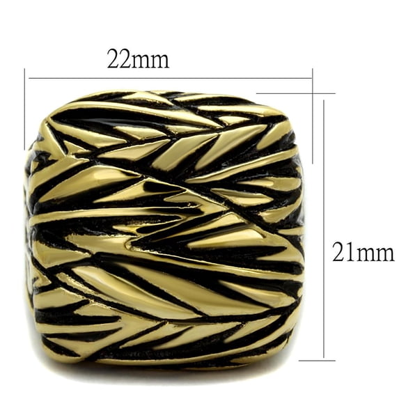 Two-Tone IP Gold (Ion Plating) Stainless Steel Ring with Epoxy in Jet for Women Jet Stone Color Style TK2370 Size 10