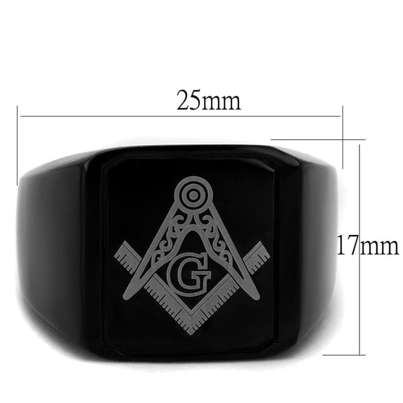 IP Black(Ion Plating) Stainless Steel Ring with No Stone for Women Masonic Theme No Stone Stone Color Style TK2371 Size 9