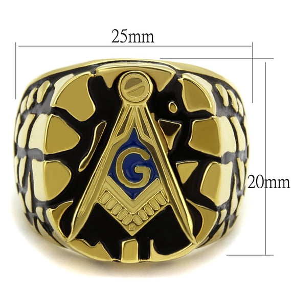 IP Gold(Ion Plating) Stainless Steel Ring with Epoxy in Capri Blue for Women Masonic Theme Capri Blue Stone Color Style TK2372 Size 11
