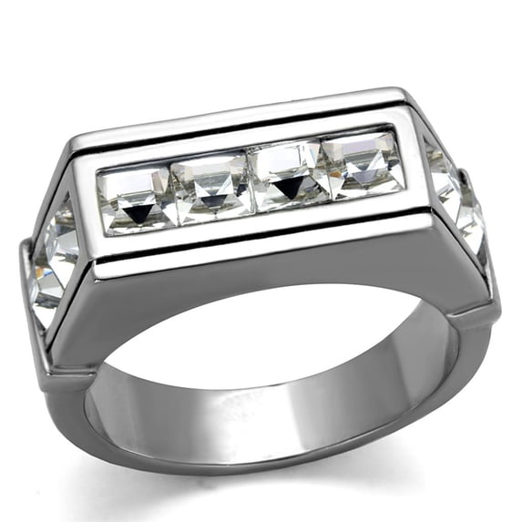 High polished (no plating) Stainless Steel Ring with Top Grade Crystal in Clear for Women Clear Stone Color Style TK2376 Size 10