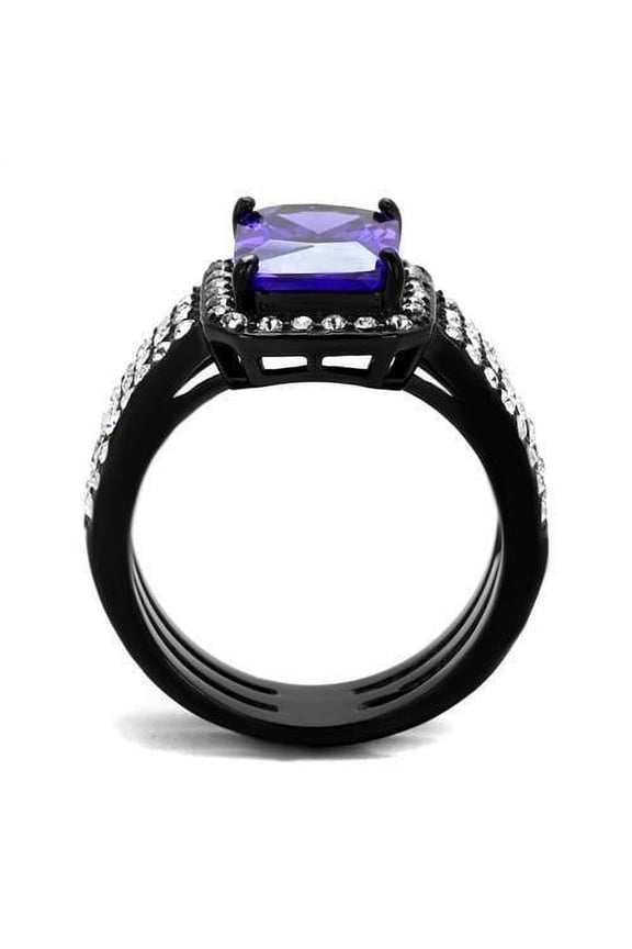 TK2486 - IP Black(Ion Plating) Stainless Steel Ring with AAA Grade CZ in Tanzanite
