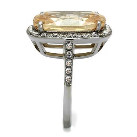 TK2503 - High polished (no plating) Stainless Steel Ring with AAA Grade CZ in Champagne