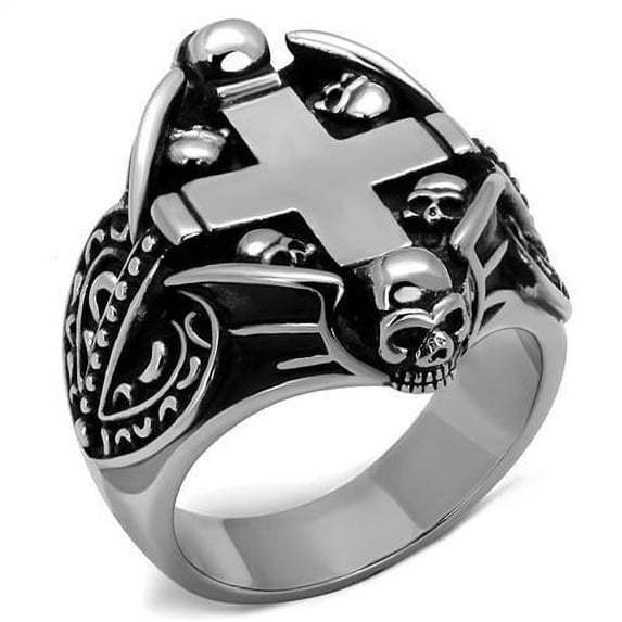 High polished (no plating) Stainless Steel Ring with Epoxy in Jet for Women Biker Theme Jet Stone Color Style TK2506 Size 8