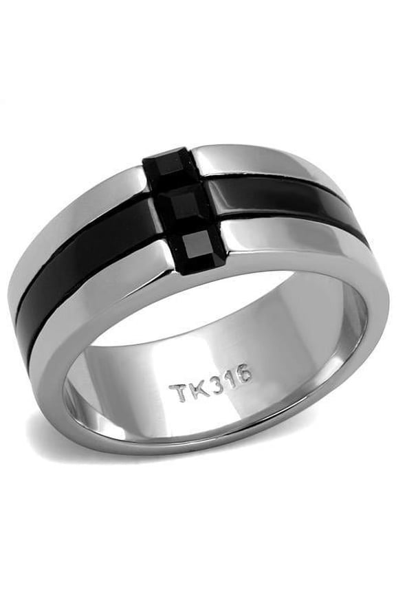 High polished (no plating) Stainless Steel Ring with Top Grade Crystal in Jet for Women Biker Theme Jet Stone Color Style TK2516 Size 12