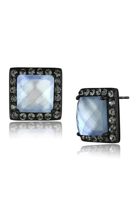 TK2536 - IP Black(Ion Plating) Stainless Steel Earrings with Precious Stone Conch in Aquamarine AB