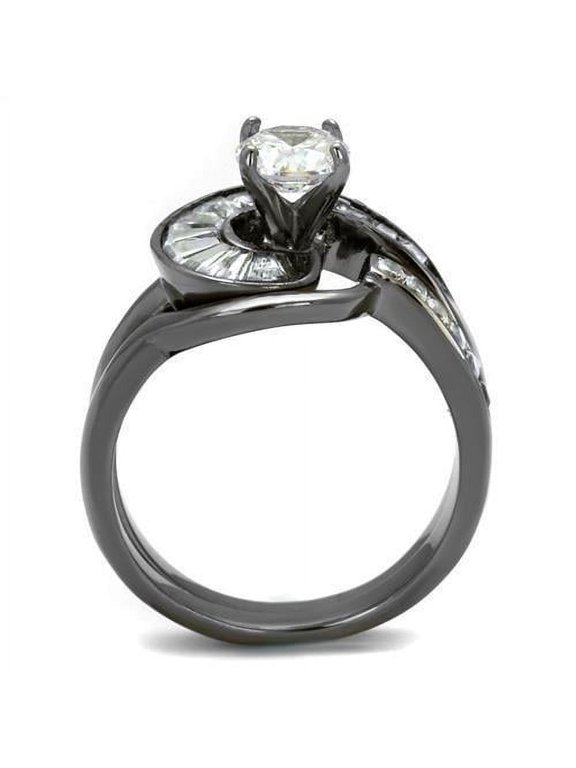 TK2546 - IP Light Black (IP Gun) Stainless Steel Ring with AAA Grade CZ in Clear