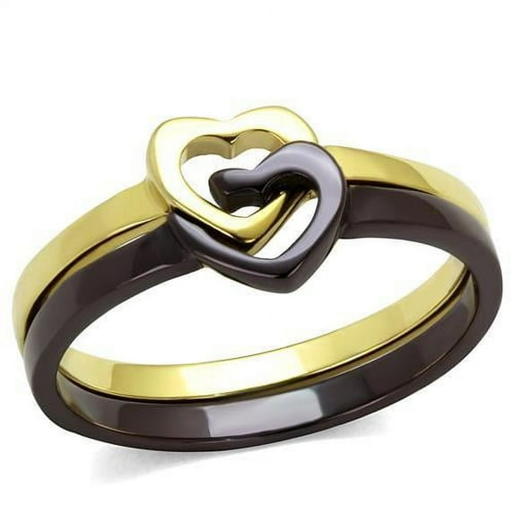 IP Gold & IP Dark Brown (IP coffee) Stainless Steel Ring with No Stone for Women Minimalist Theme No Stone Stone Color Style TK2548 Size 10