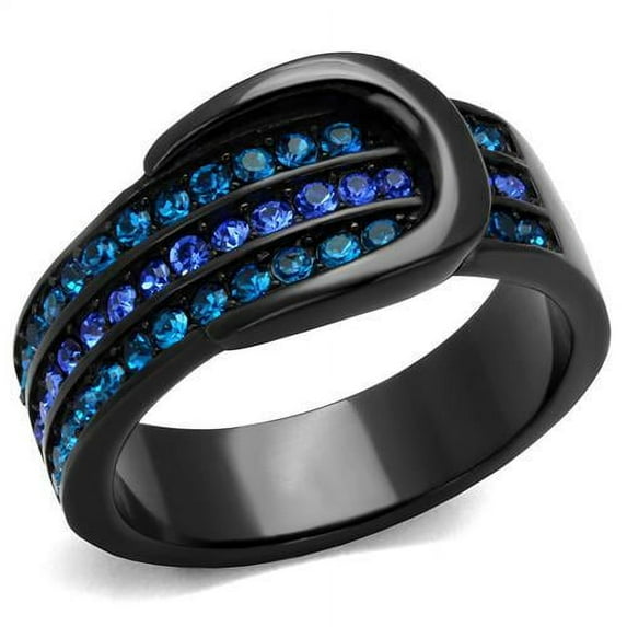 TK2549 - IP Black(Ion Plating) Stainless Steel Ring with Top Grade Crystal in Multi Color Size 10