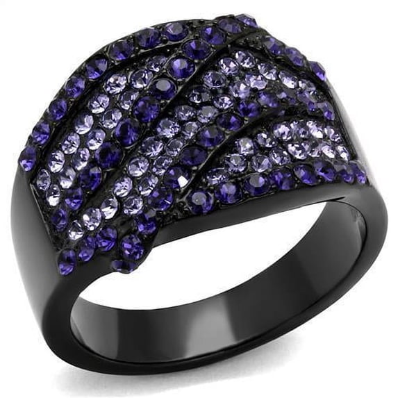 TK2551 - IP Black(Ion Plating) Stainless Steel Ring with Top Grade Crystal  in Multi Color Size 6