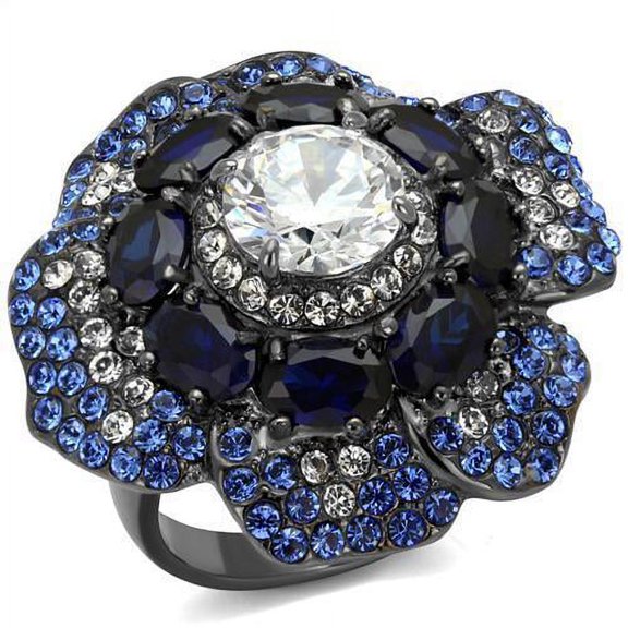 IP Light Black (IP Gun) Stainless Steel Ring with AAA Grade CZ in Clear for Women Clear Stone Color Style TK2559 Size 6