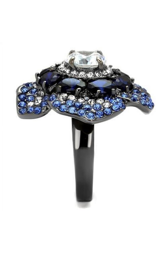 TK2559 - IP Light Black (IP Gun) Stainless Steel Ring with AAA Grade CZ in Clear