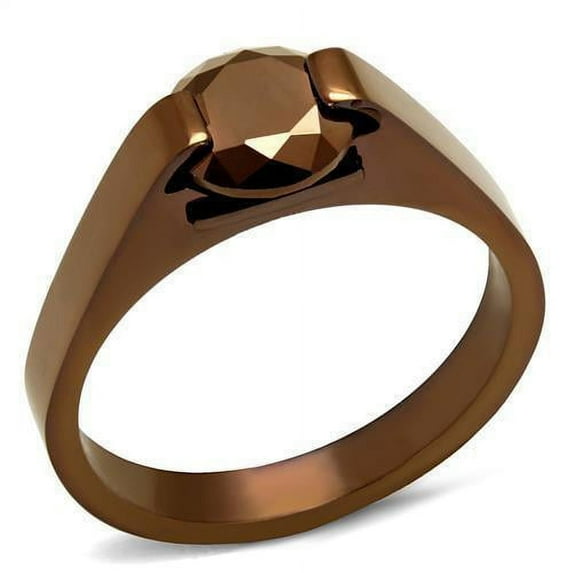 TK2594 - IP Coffee light Stainless Steel Ring with AAA Grade CZ in Light Coffee