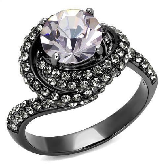 TK2604 - IP Light Black (IP Gun) Stainless Steel Ring with Top Grade Crystal in Light Amethyst Size 5